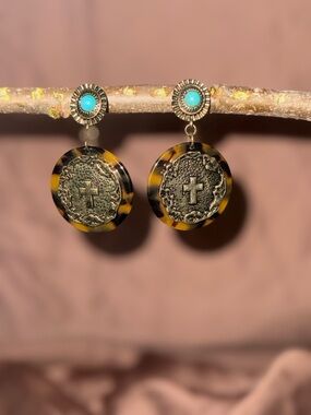 Shyanne Turquoise & Tortoiseshell Cross Drop Earrings